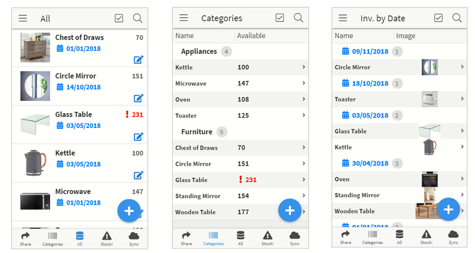 Tailor made screens from a bespoke built app, enabling stock control on the go.